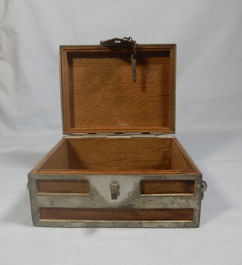 Antique Chinese metal box dragon engravings circa mid 20 Century retired