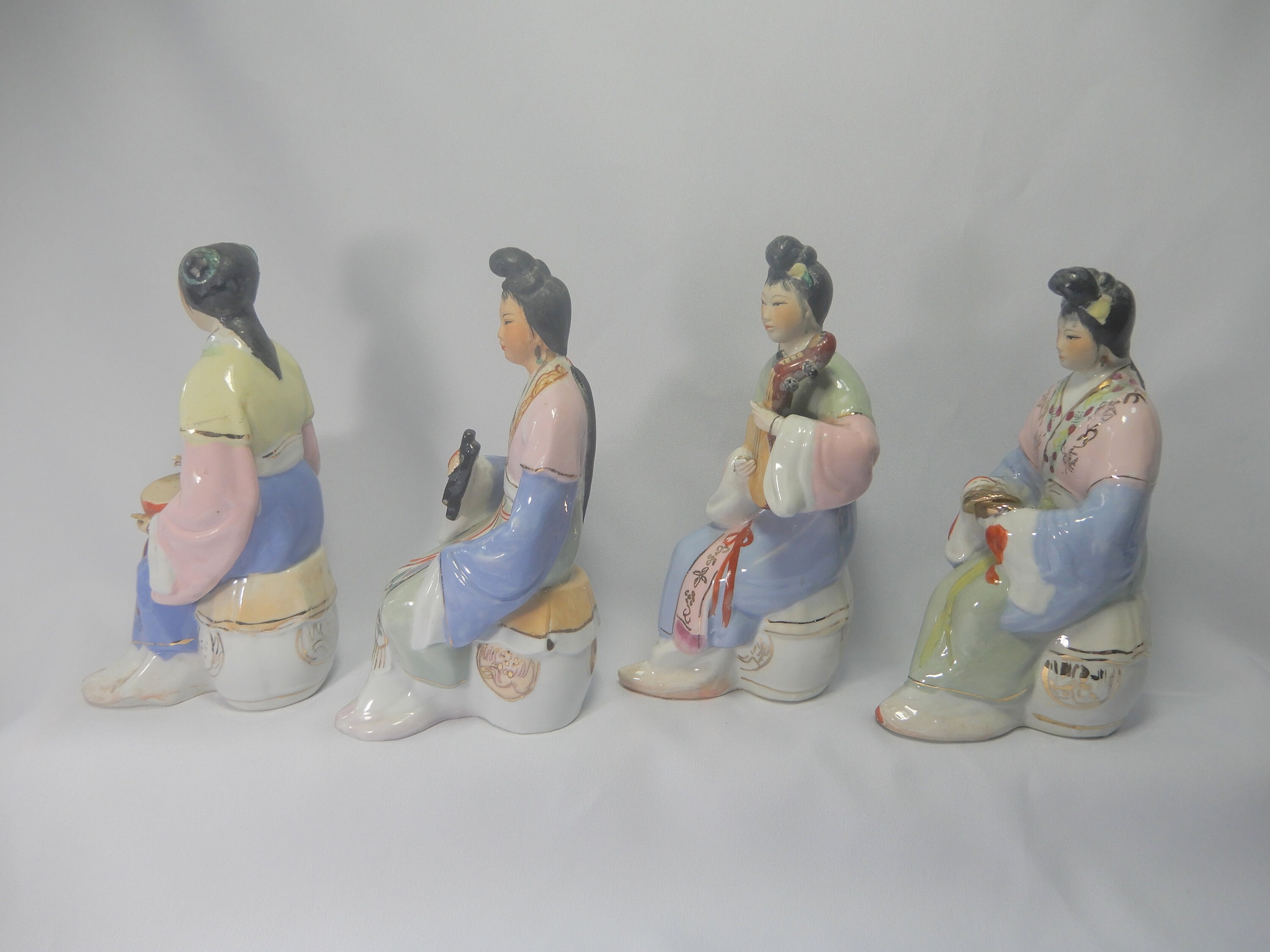 ヴィンテージ シノワズリ 陶器製フィギュア 少女音楽家 7体セット 20