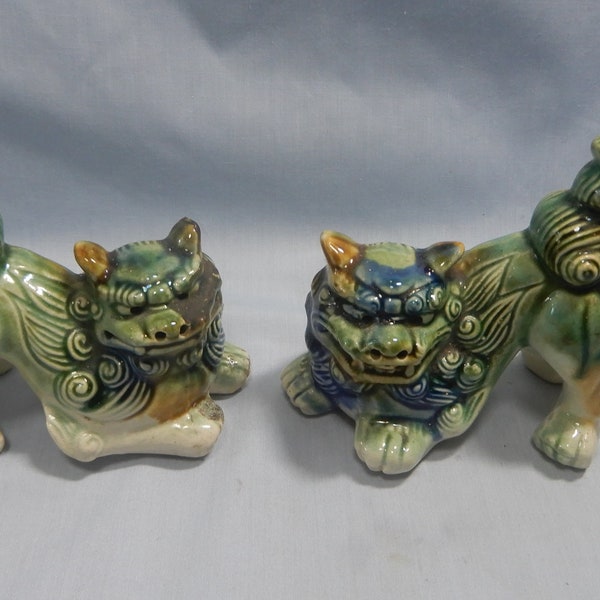 Vintage porcelain foo dogs pair circa mid 20th Century retired unused from old stock