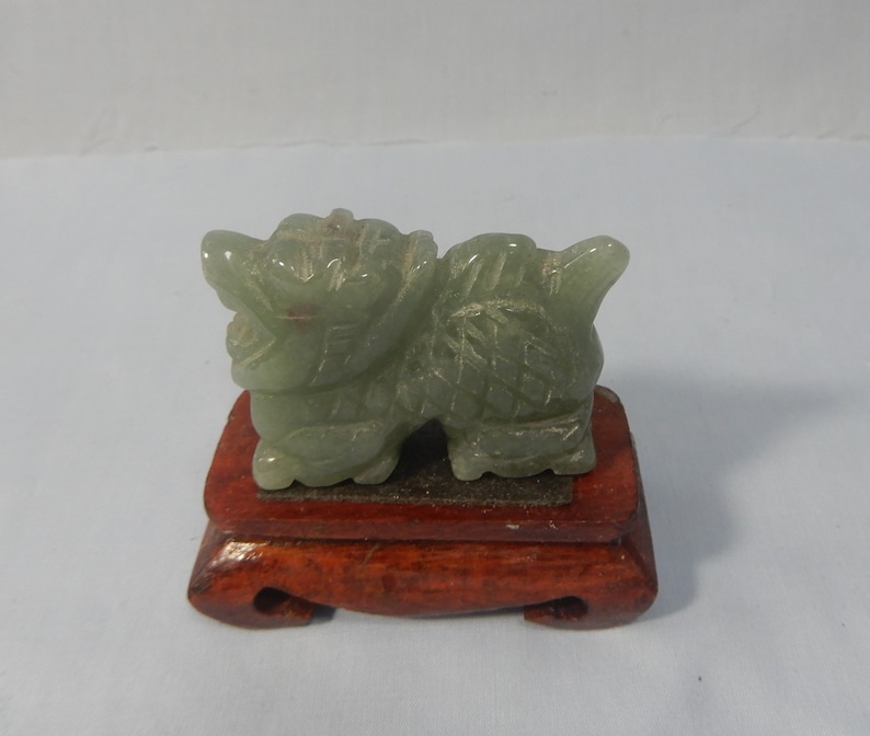 Vintagexui Jade Dragon Figurine Display Wood Stand Circa Late Etsy