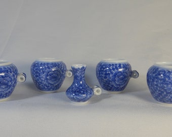 中国青花花文煎茶碗五客時代箱付MR7281