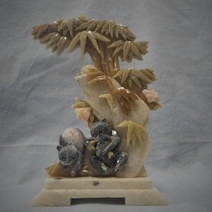 Vintage Chinese stone carvings panda bears bamboo grove circa mid 20th Century