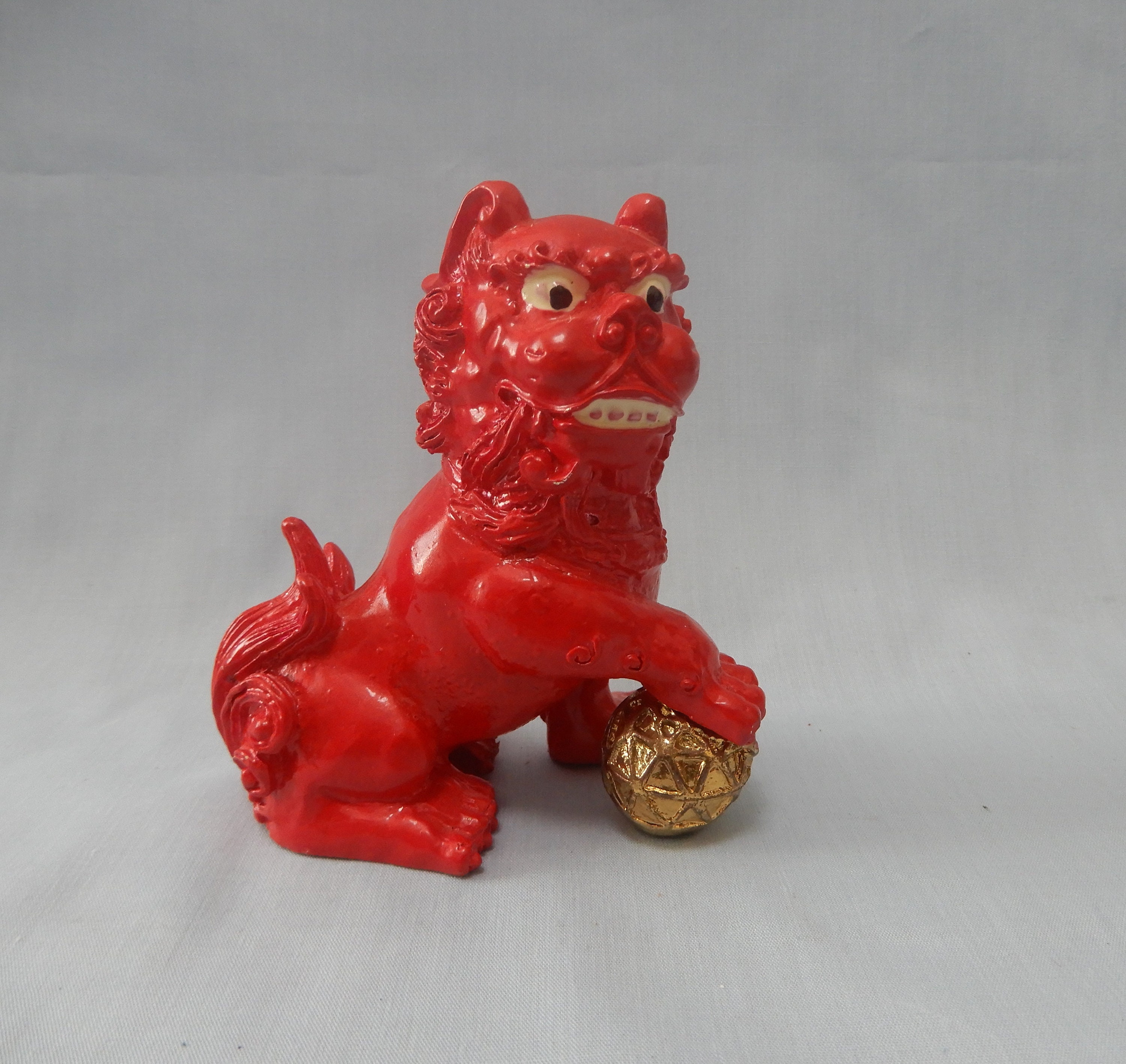 Vintage bronze foo dog with ball hand crafted painted circa Etsy
