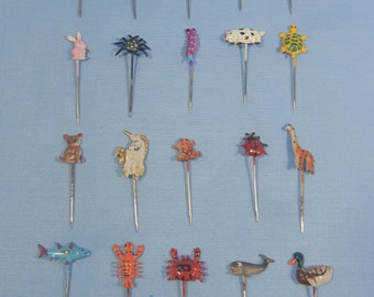 Vintage Tier Stick Pins: Mid-Century Novelty Set of 20
