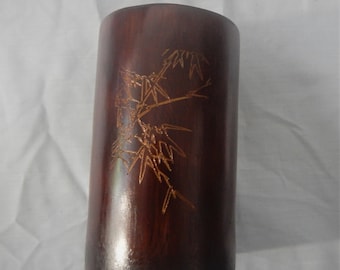 Antique Chinese bamboo brush holder carving bamboo grove poem in calligraphy