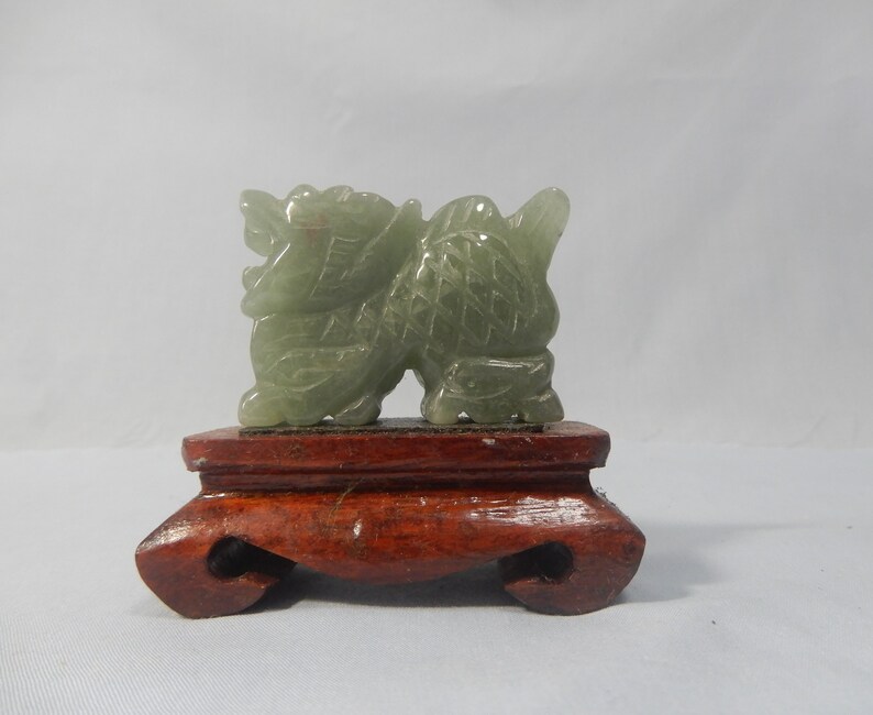 Vintagexui Jade Dragon Figurine Display Wood Stand Circa Late Etsy