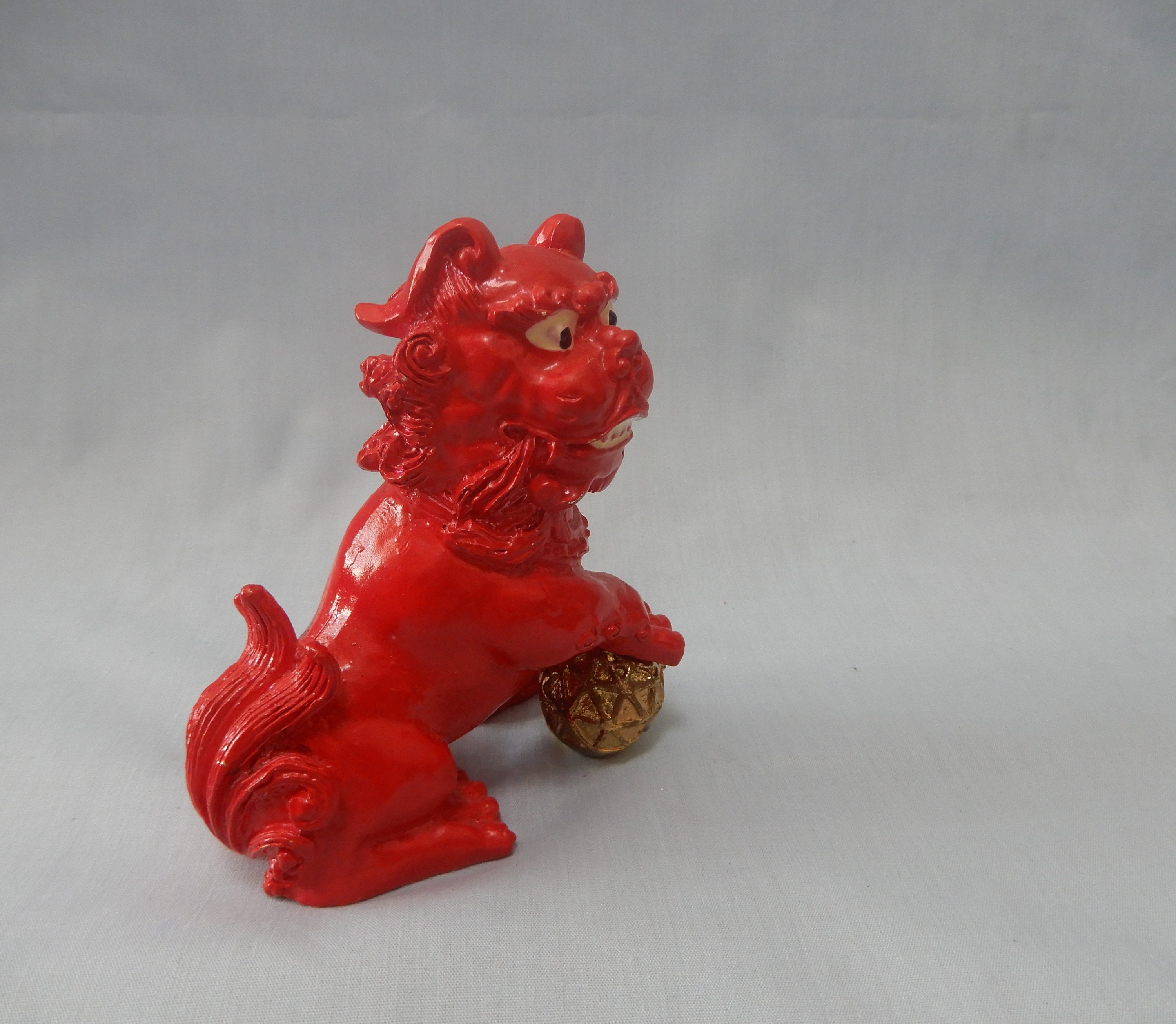 Vintage bronze foo dog with ball hand crafted painted circa Etsy