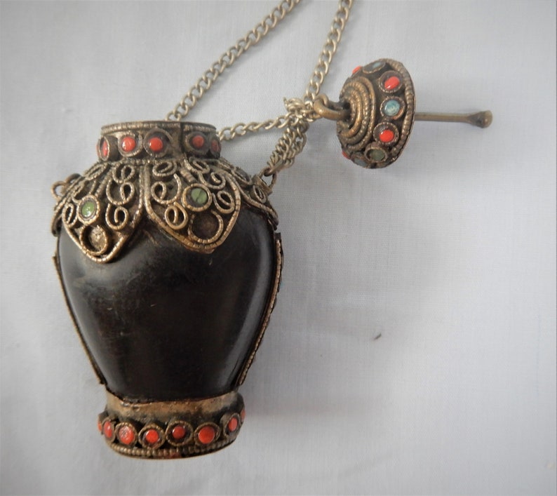 Antique Tibetan Silver Horn Snuff Bottle With Gemstone Etsy
