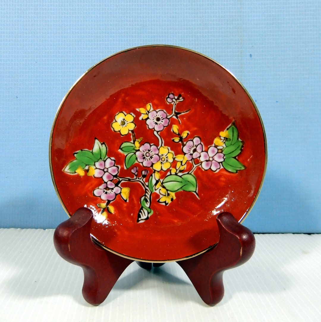 Vintage Japanese Porcelain Plate Hand Painted Cherry Blossoms Easel C