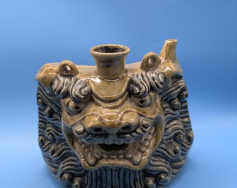 Okinawa pottery Shishi hip flask