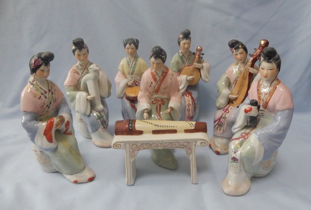 Antique Chinese Porcelain Figurines Girl Musicians Set of 7 Etsy