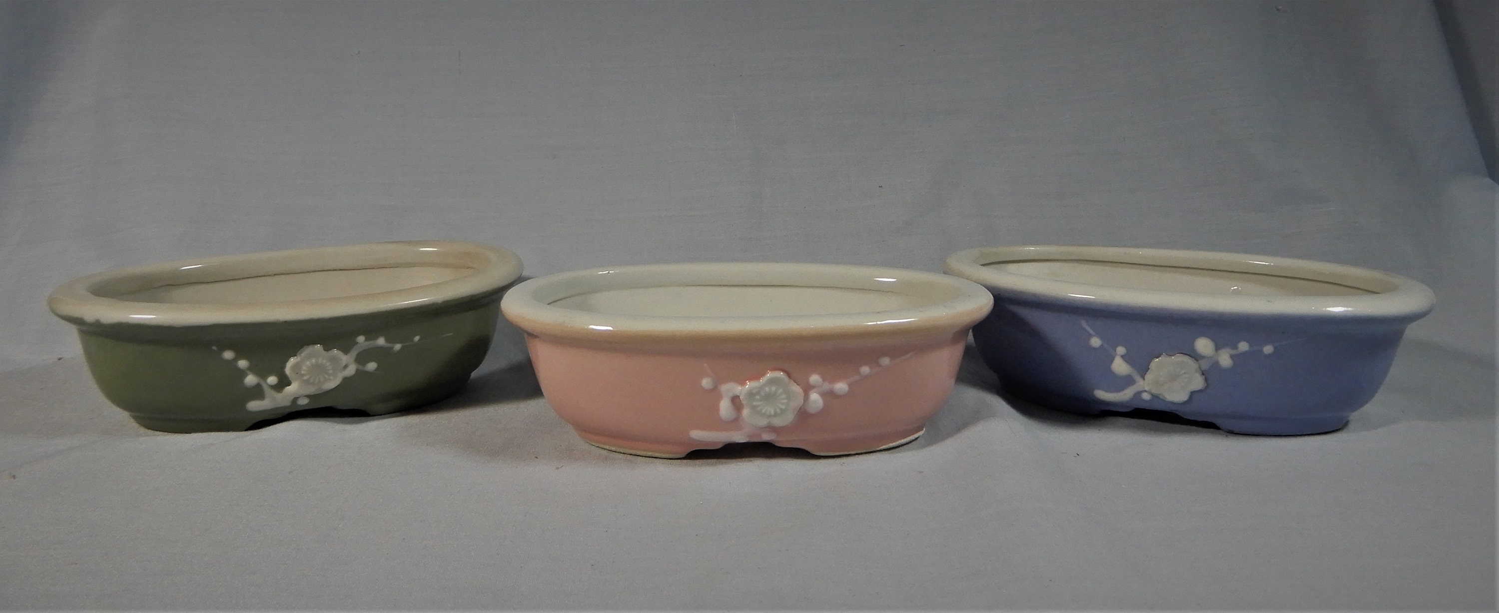 Vintage Ceramic flower bonsai pots set of 3 with cherry | Etsy