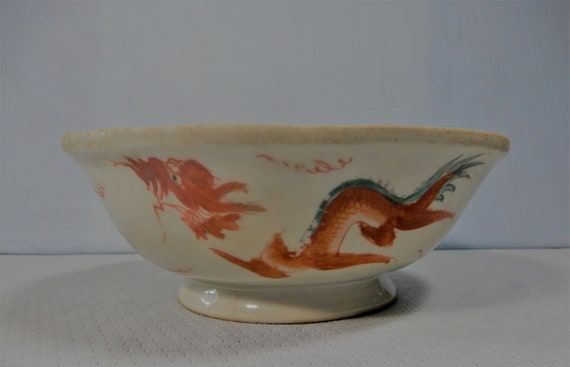 Antique Chinese porcelain bowl cockerel motif circa 1930 to 1950
