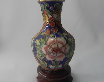 ヴィンテージの中国製ミニチュア七宝焼き花瓶スタンド 3個セット 20