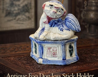Antique Ceramic Foo Dog Joss Stick Holder Late Qing Dynasty circa 19th Century