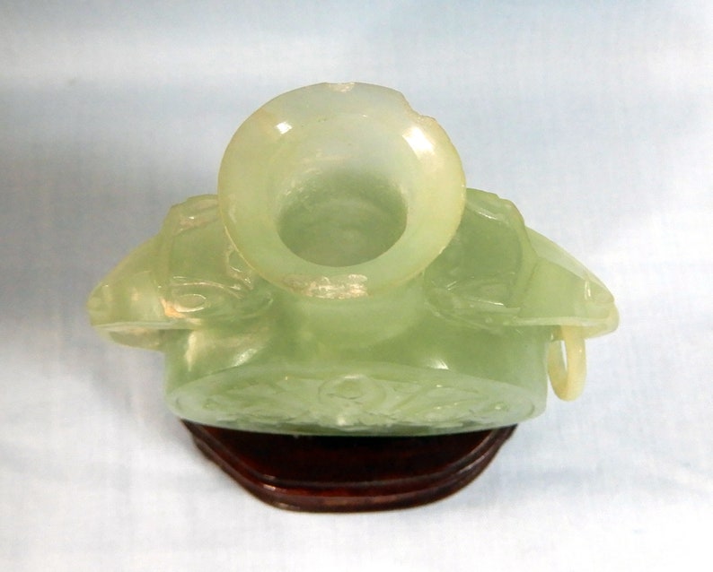 Antique Chinese Xui Jade vase with carving wood stand circa 1950s used image 5