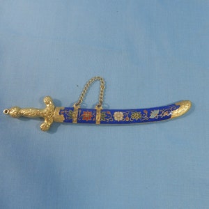 Vintage Chinese cloisonne miniature sword letter opener made in Beijing hand crafted mid 20 Century