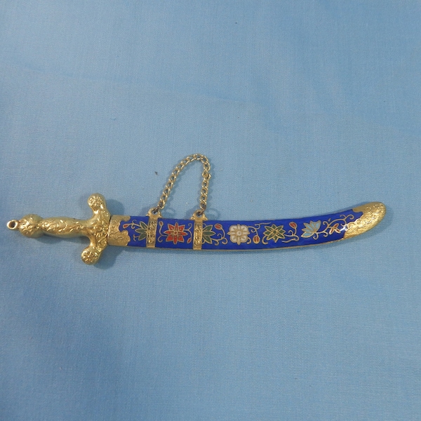 Vintage Chinese cloisonne miniature sword letter opener made in Beijing hand crafted mid 20 Century