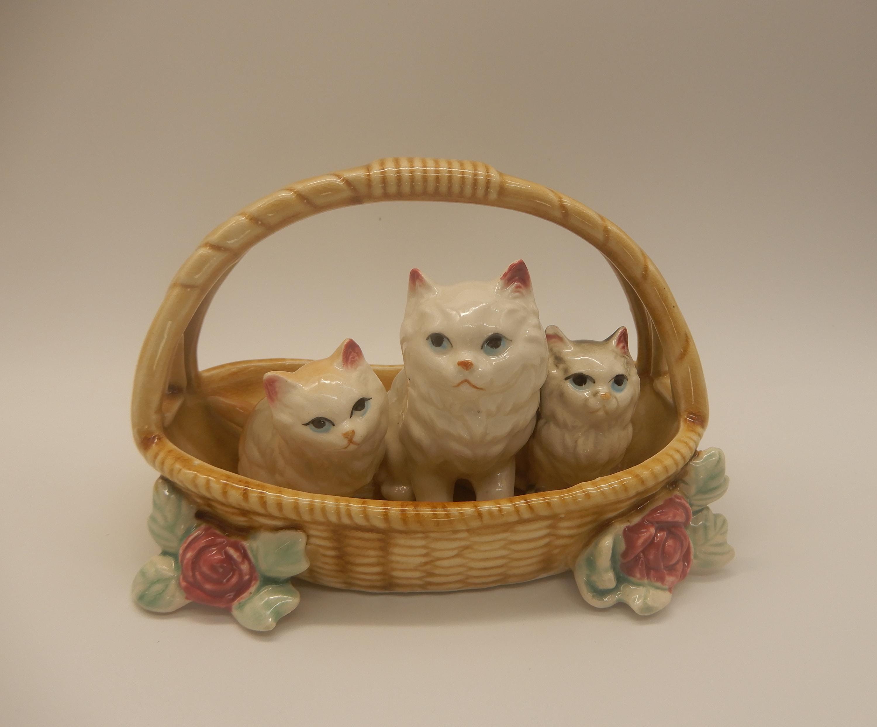 Figurine En Porcelaine W.TOOGOOD Londres – Deux Chats Dans Un Panier – Vintage