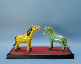 Vintage Chinese ceramic horses pair circa mid 20th Century unused from old stock