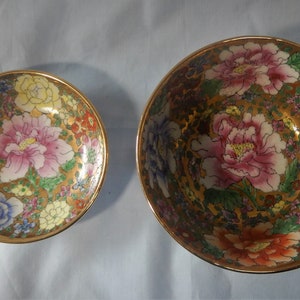 Antique Canton famille rose export porcelain gilted bowl plate circa early 20th Century retired mark floral motif RARE FIND