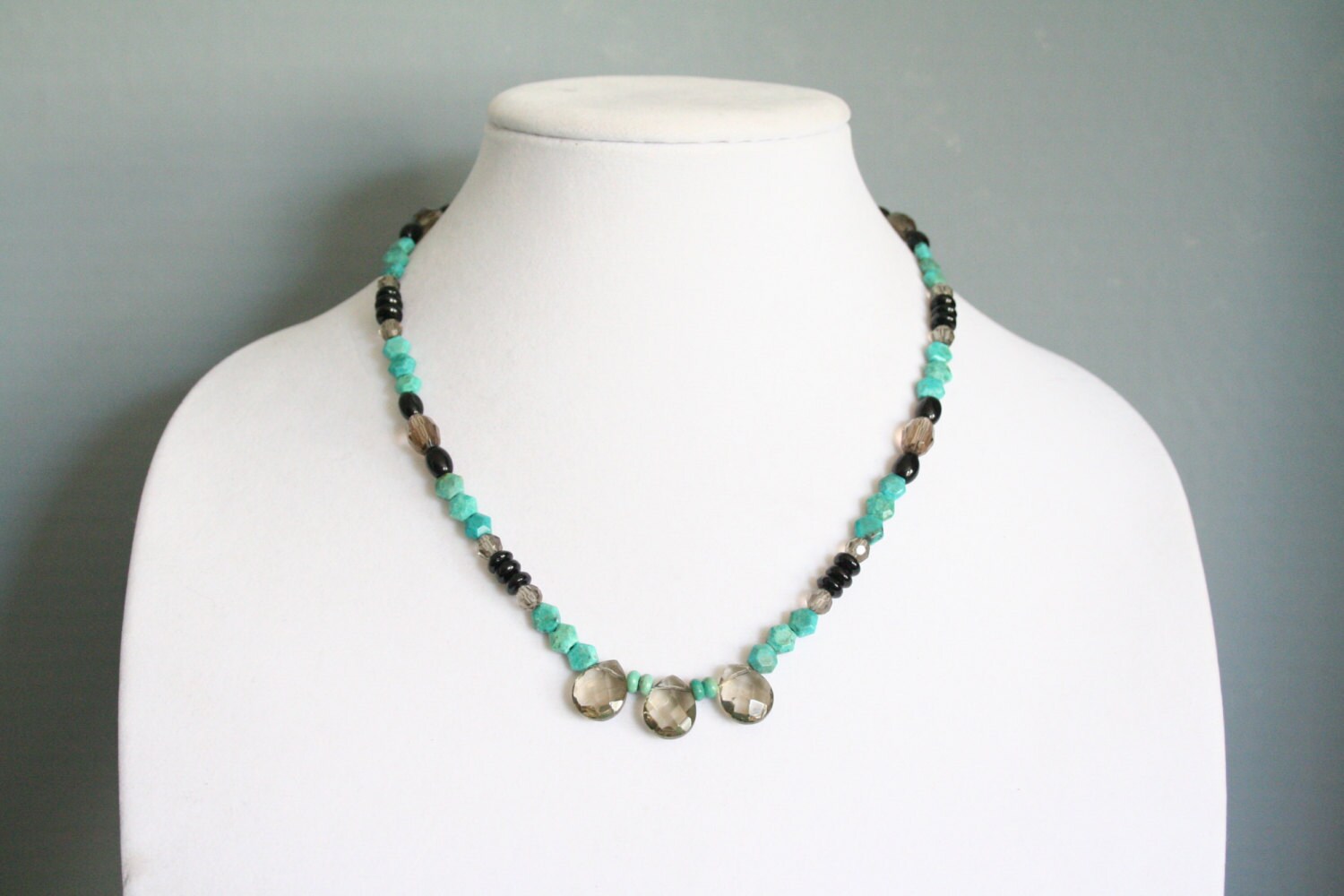 Genuine Turquoise Necklace With Smokey Grey and Black Glass - Etsy