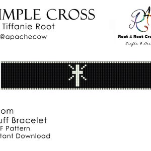 May include: Black and white loom bracelet pattern featuring a simple cross design. The pattern is for a cuff bracelet and is available as an instant download.