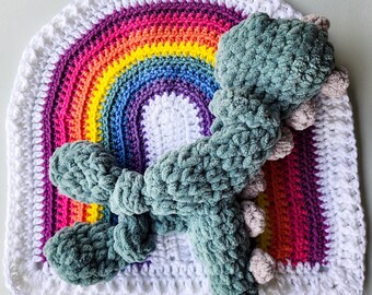 Bundle - Mini Green Dinosaur Snuggler & Rainbow Lovey