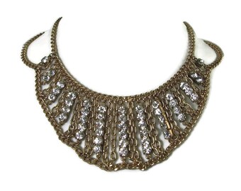 Vintage Rhinestone Statement Bib Choker Necklace