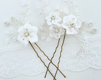 Set of 2 Aurelie Handmade Flower bridal hairpins