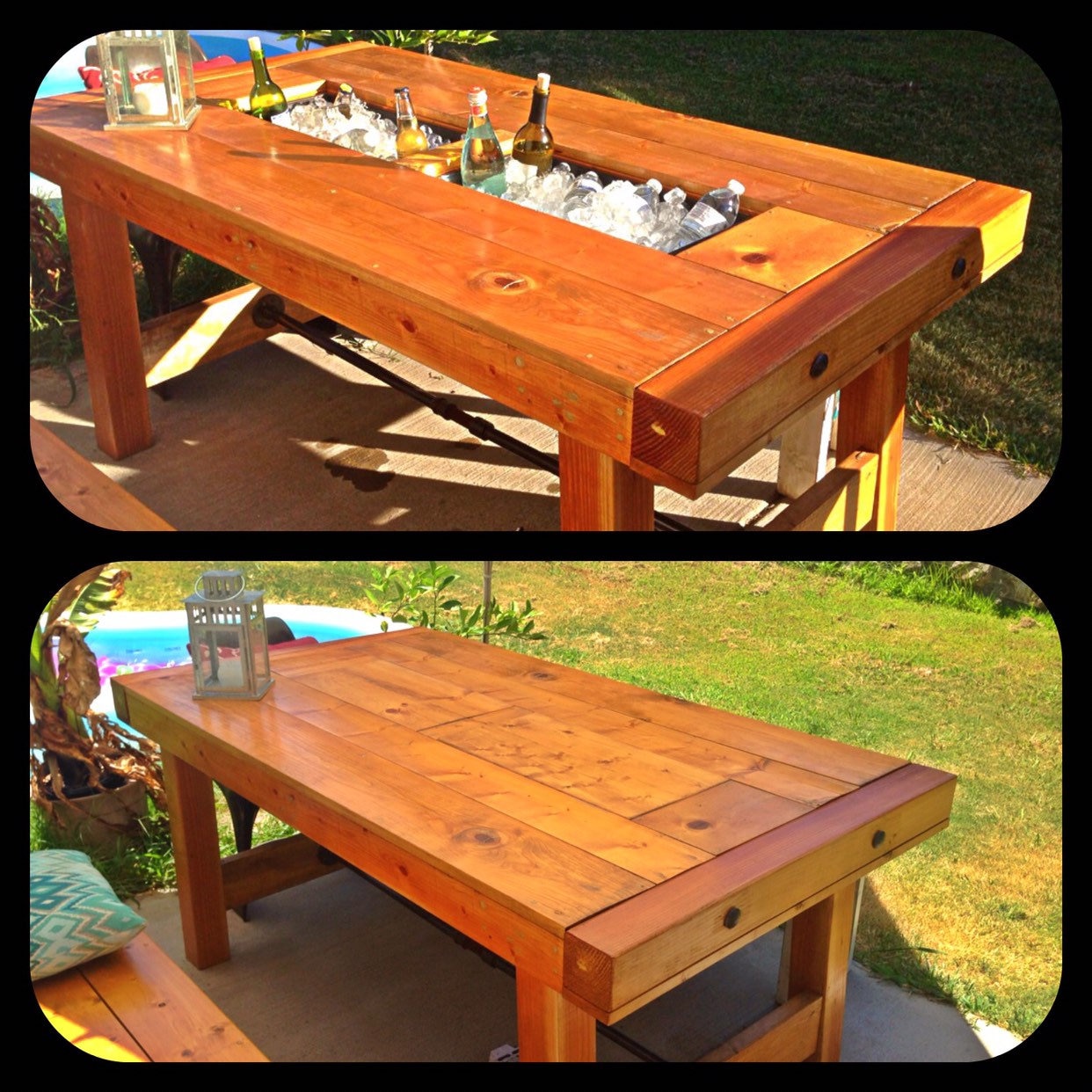 Wooden cooler best sale table