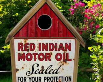 Rustic Bird House Red Indian Motor Oil