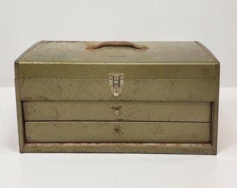 WW2 Era Kennedy Machinists Tool Box With Green Vinyl Pleatherette