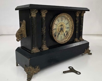 E. Ingraham Mantel Clock – Antique Bell Strike Clock with Marbleized Columns