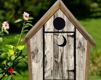 Rustic Bird House Outhouse Hand Crafted