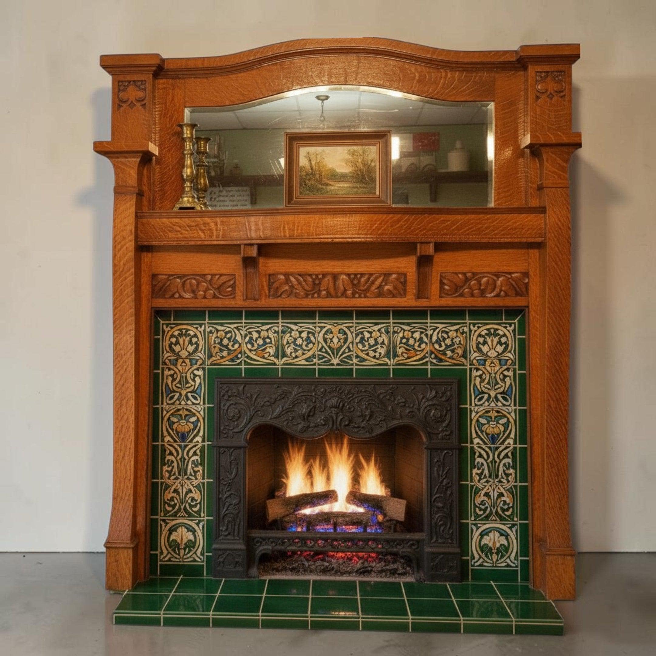 Antique Quarter Sawn Oak Arts & Crafts Mission Fireplace Mantle