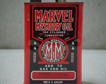 Antique Marvel Mystery Oil One Gallon Can | Vintage Gas & Oil Collectible Garage Decor