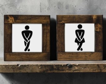 Funny Men's & Women's Bathroom Signs – Handmade Framed Aluminum Restroom Sign Set