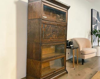 Antique Oak Barrister Bookcase with Fold-Down Writing Desk – Circa 1910