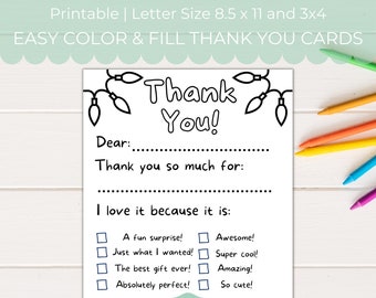 Printable Fill-In Christmas Thank You Cards for Kids (Digital Download)