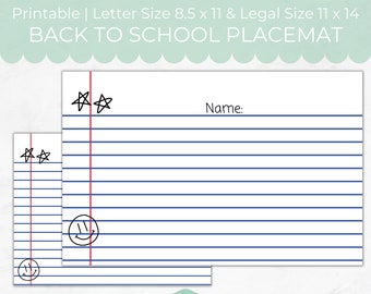 Back to School Notebook Paper Placemat: Printable Breakfast Decor (Digital Download PDF)