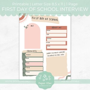 First Day & Last Day of School Printables, Questionnaire, Interview, First Day, Back to School, All about me, Instant Download, Boho