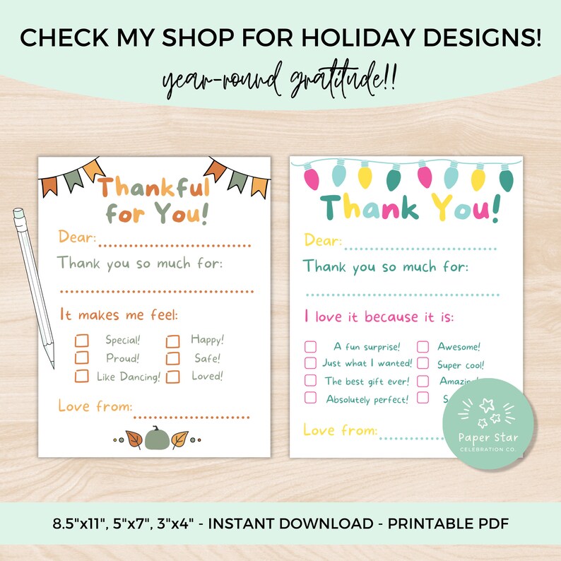 Easy Printable Fill-in Thank You Cards for Kids | Cute Notecards for ...