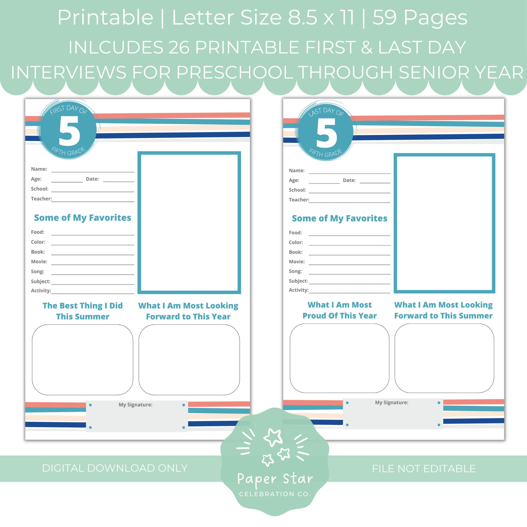 School Memories Printable Binder Kit First Day / Last Day of - Etsy