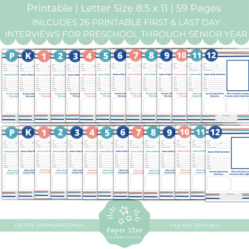 School Memories Printable Binder Kit First Day / Last Day of - Etsy