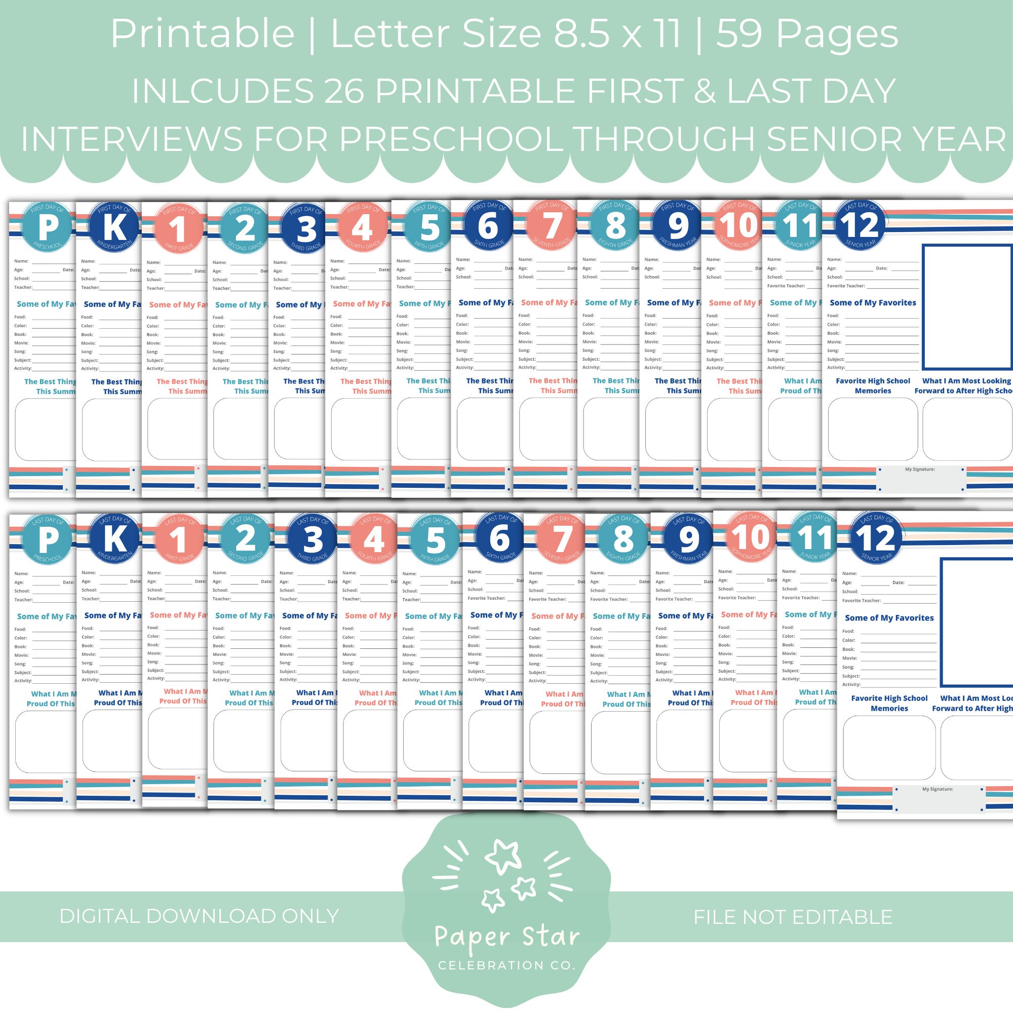 School Memories Printable Binder Kit First Day / Last Day of - Etsy