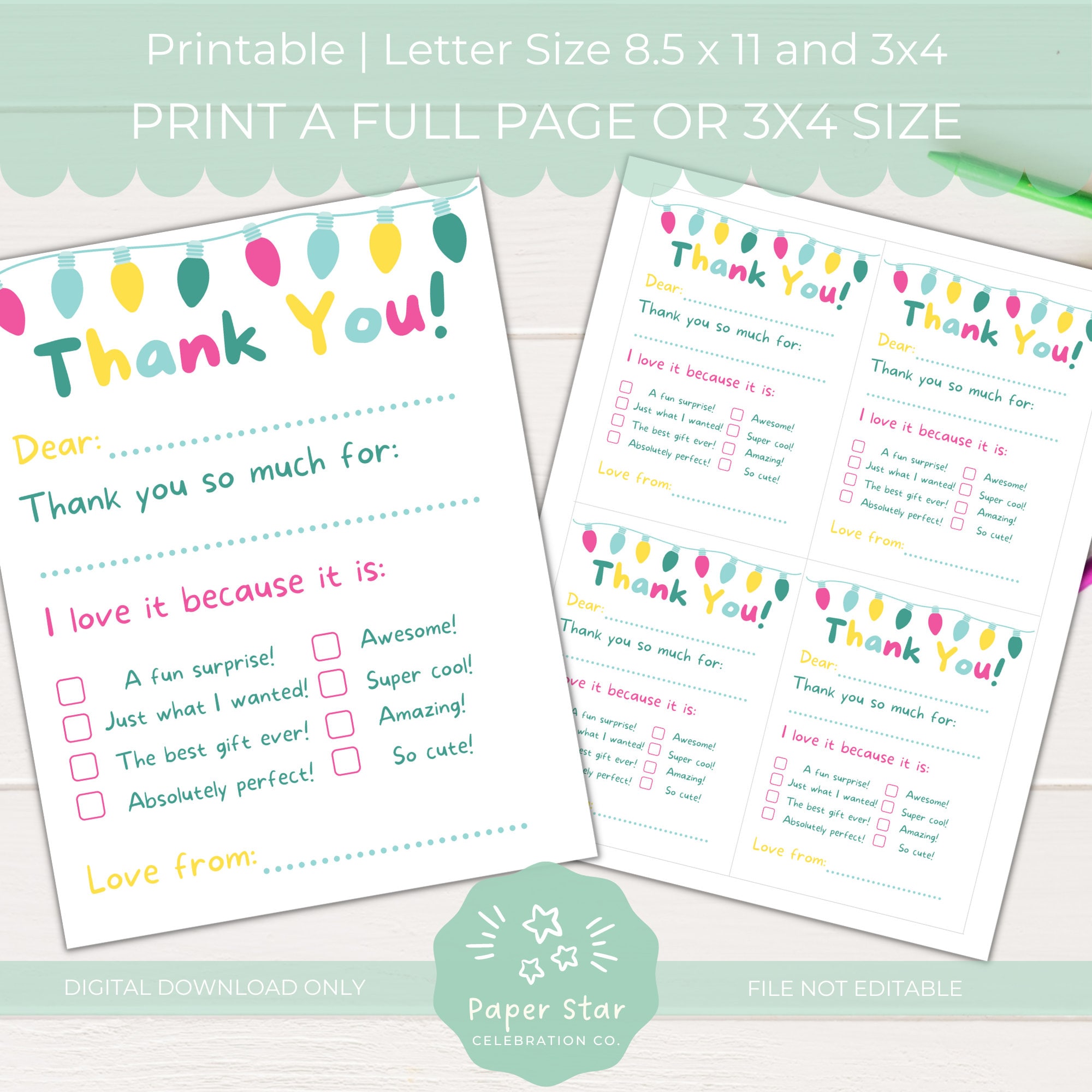 Easy Printable Fill-in Holiday Thank You Cards for Kids | Cute ...