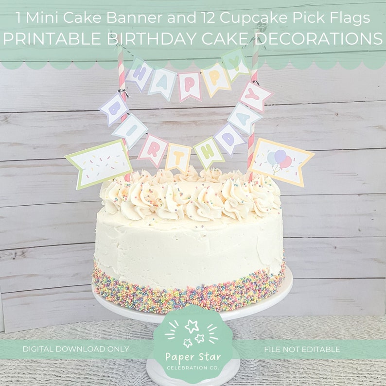 Happy Birthday Mini Cake Bunting, Printable Cake Banner, Cake ...