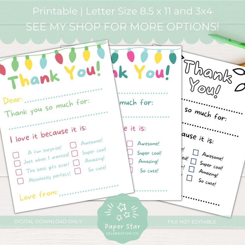 Easy Printable Fill-in Holiday Thank You Cards for Kids | Cute ...