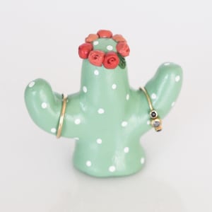 Cactus ring holder - Boho ring dish - Cactus jewelry holder - Clay cactus decor - Flower crown cactus - Cactus decoration - Cactus ring dish